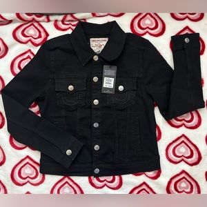 True Religion Womens Slim Black Denim Trucker Jacket